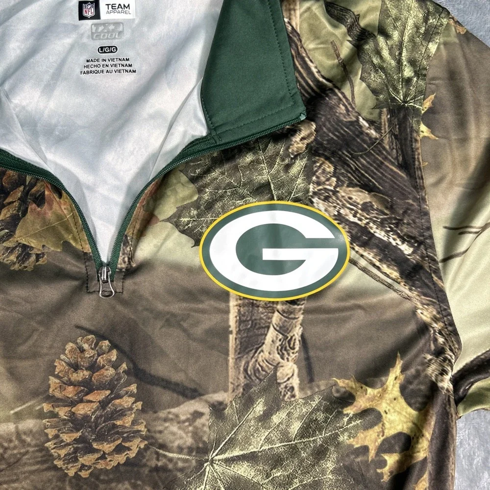 NFL Team Apparel TX3 cool Shirt Mens Large Camo 1/4‎ Zip Green Bay Packers